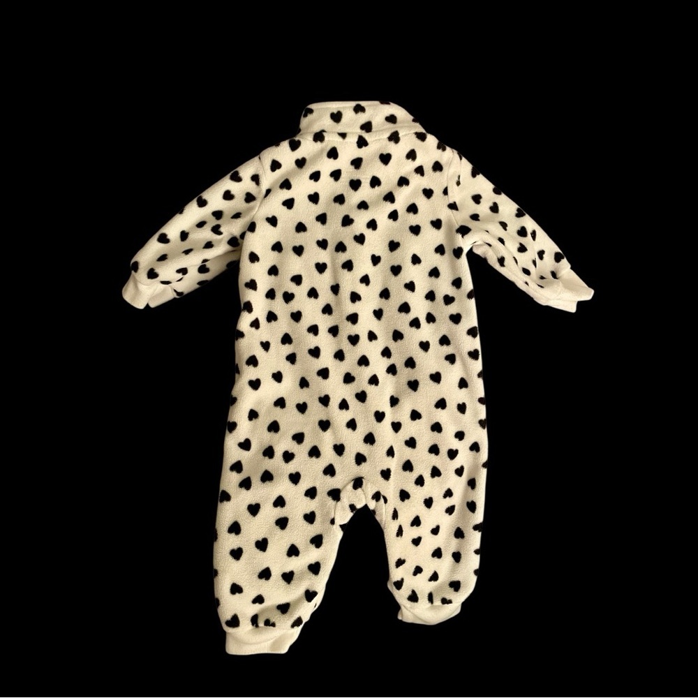 Carter's Black & White Hearts Patterned Fleece Jumpsuit w/Front Pockets & Bows - Picture 2 of 5